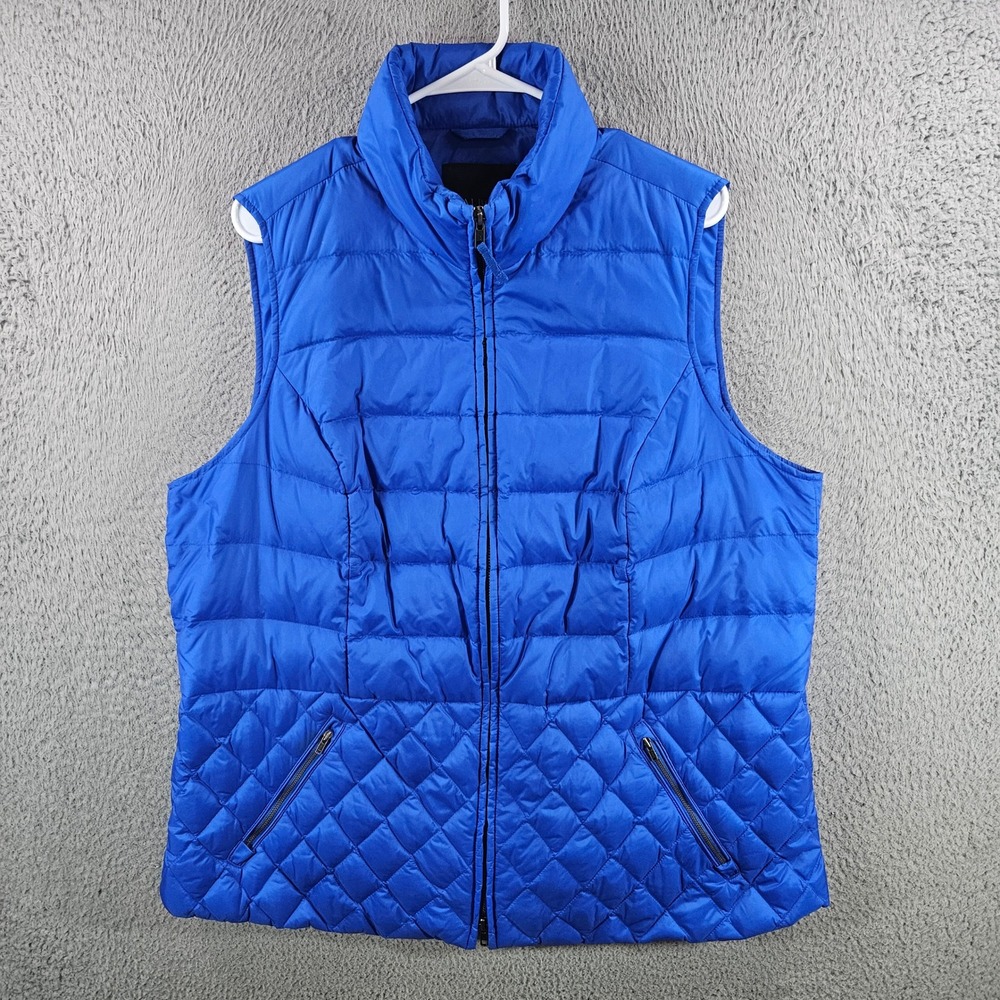 Talbots Woman Royal Blue Down Puffer Vest Mixed Quilt Full Zip 2X